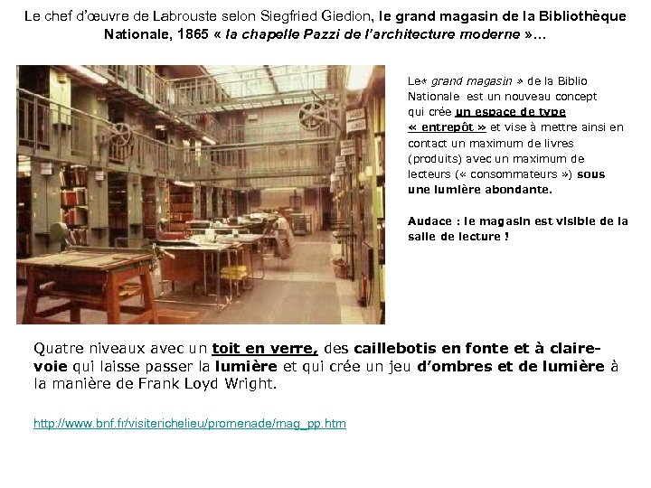 Le chef d’œuvre de Labrouste selon Siegfried Giedion, le grand magasin de la Bibliothèque