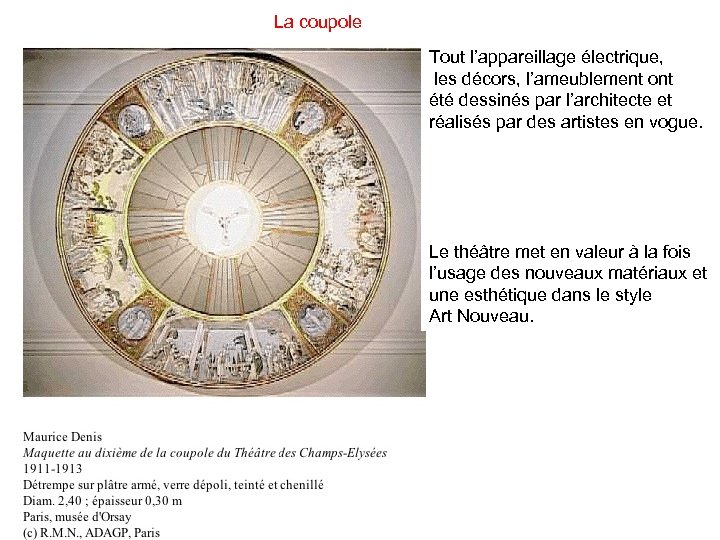La coupole Tout l’appareillage électrique, les décors, l’ameublement ont été dessinés par l’architecte et