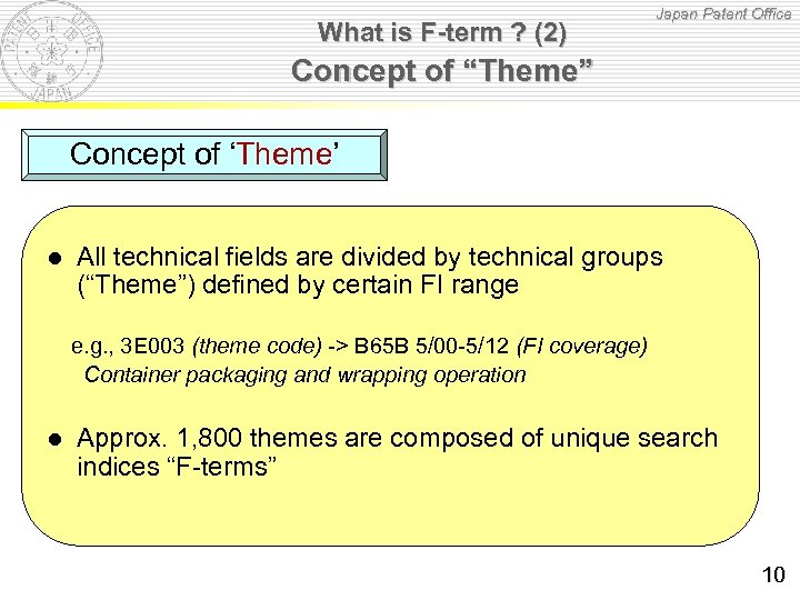 What is F-term ? (2) Japan Patent Office Concept of “Theme” Concept of ‘Theme’