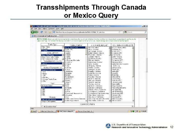 Transshipments Through Canada or Mexico Query 12 