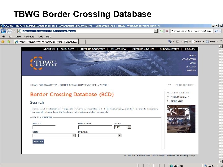 TBWG Border Crossing Database 