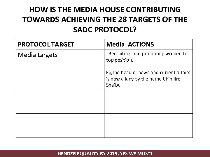 HOW IS THE MEDIA HOUSE CONTRIBUTING TOWARDS ACHIEVING THE 28 TARGETS OF THE SADC