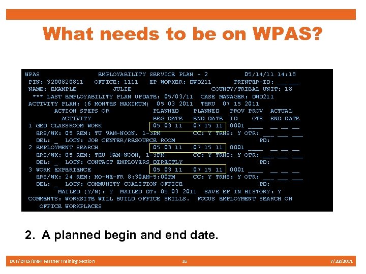 What needs to be on WPAS? WPAS EMPLOYABILITY SERVICE PLAN - 2 05/14/11 14: