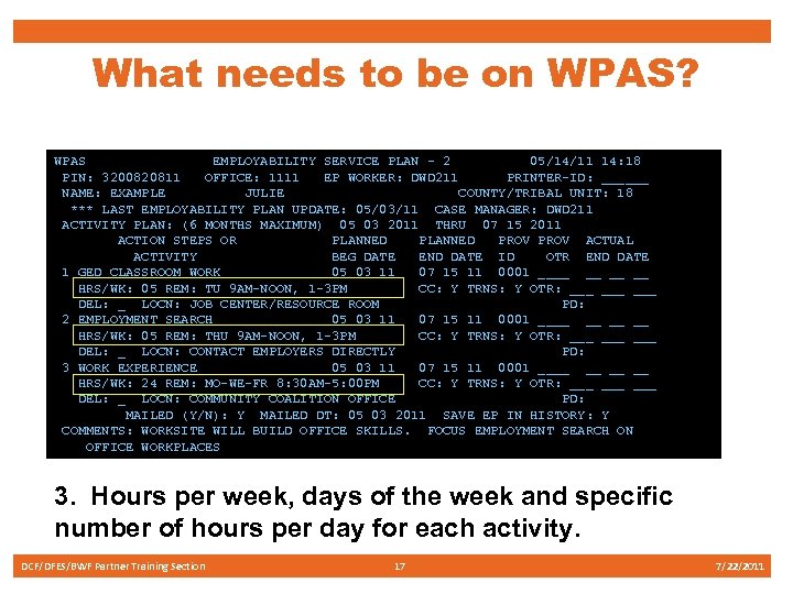 What needs to be on WPAS? WPAS EMPLOYABILITY SERVICE PLAN - 2 05/14/11 14: