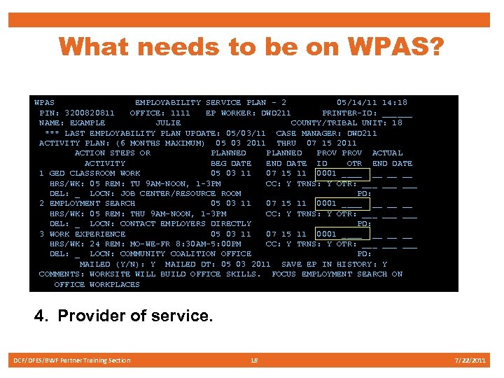 What needs to be on WPAS? WPAS EMPLOYABILITY SERVICE PLAN - 2 05/14/11 14: