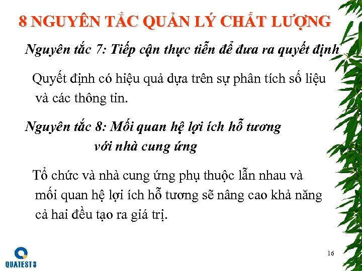 8 NGUYÊN TẮC QUẢN LÝ CHẤT LƯỢNG Nguyên tắc 7: Tiếp cận thực tiễn