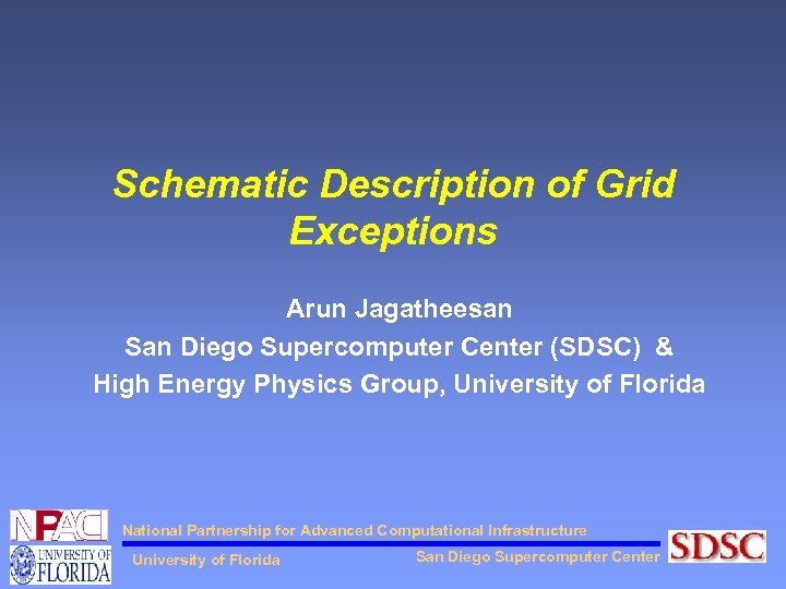 Schematic Description of Grid Exceptions Arun Jagatheesan San Diego Supercomputer Center (SDSC) & High