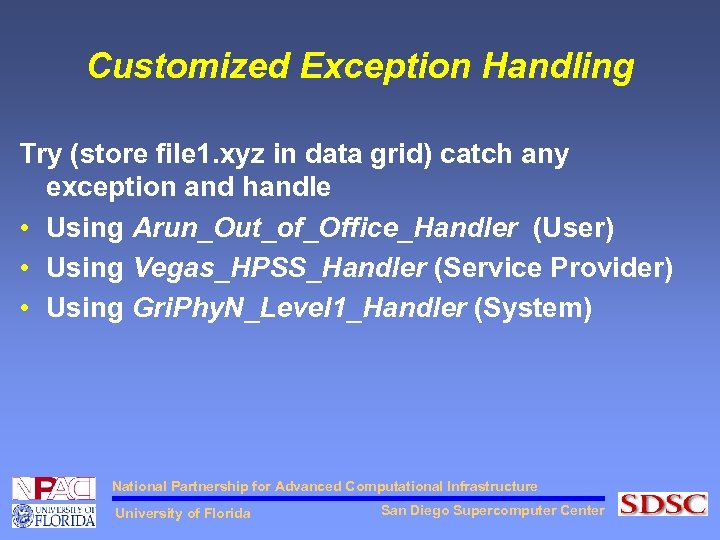 Customized Exception Handling Try (store file 1. xyz in data grid) catch any exception