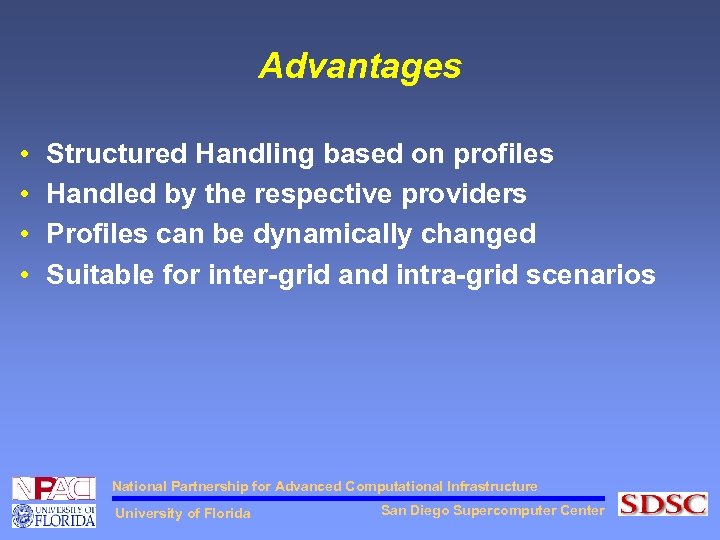 Advantages • • Structured Handling based on profiles Handled by the respective providers Profiles