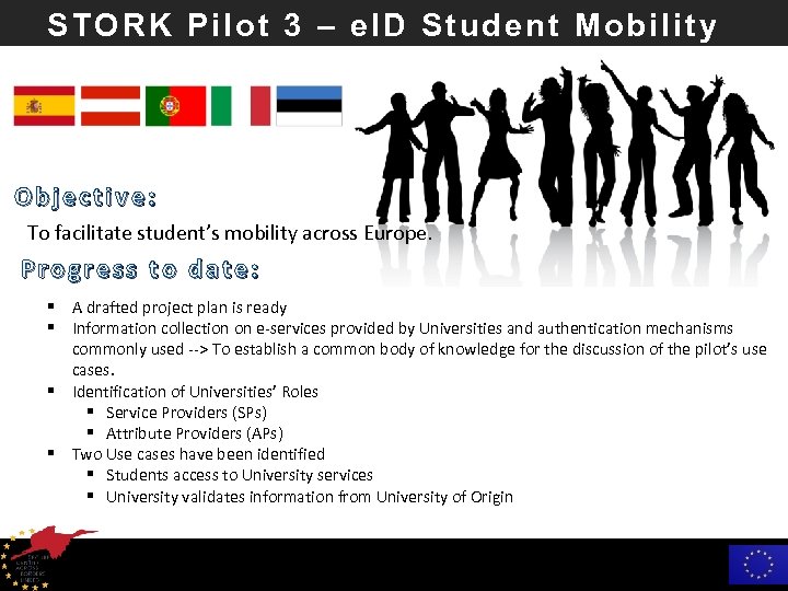 STORK Pilot 3 – e. ID Student Mobility Objective: To facilitate student’s mobility across