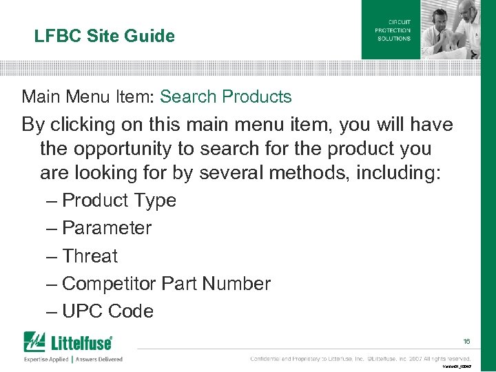 LFBC Site Guide Main Menu Item: Search Products By clicking on this main menu