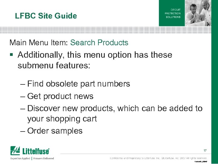 LFBC Site Guide Main Menu Item: Search Products § Additionally, this menu option has