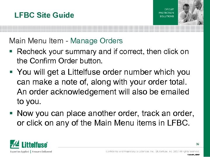 LFBC Site Guide Main Menu Item - Manage Orders § Recheck your summary and