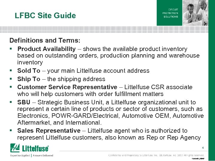 LFBC Site Guide Definitions and Terms: § Product Availability – shows the available product