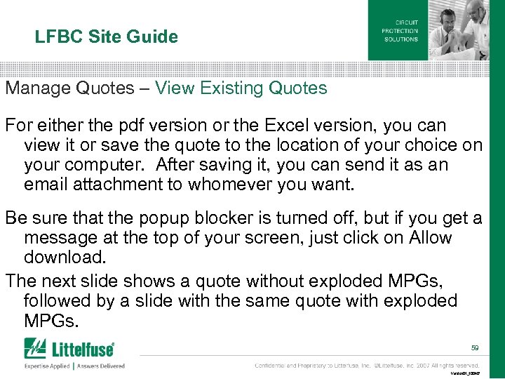 LFBC Site Guide Manage Quotes – View Existing Quotes For either the pdf version