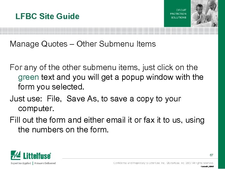 LFBC Site Guide Manage Quotes – Other Submenu Items For any of the other