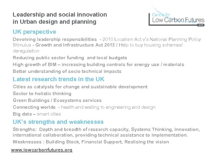 Leadership and social innovation in Urban design and planning K perspective U Devolving leadership