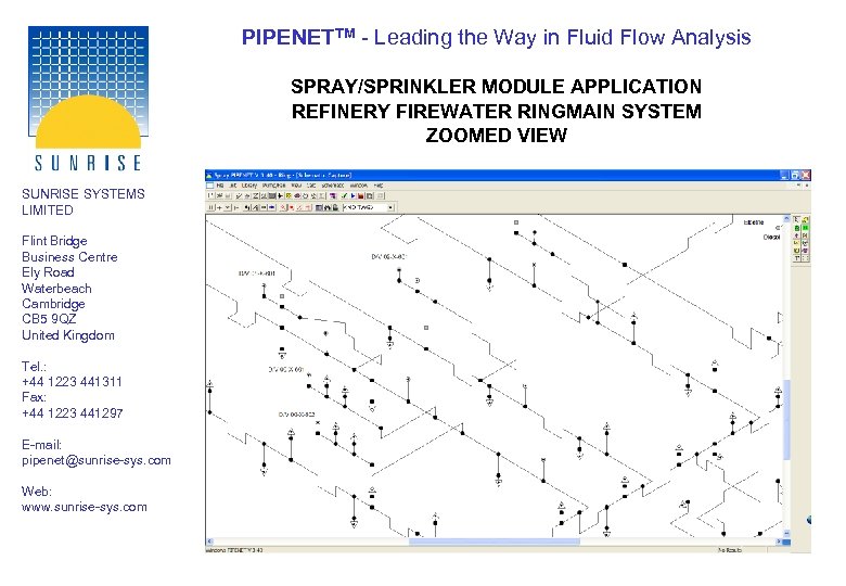 PIPENETTM - Leading the Way in Fluid Flow Analysis SPRAY/SPRINKLER MODULE APPLICATION REFINERY FIREWATER