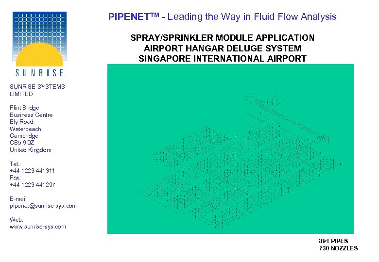 PIPENETTM - Leading the Way in Fluid Flow Analysis SPRAY/SPRINKLER MODULE APPLICATION AIRPORT HANGAR