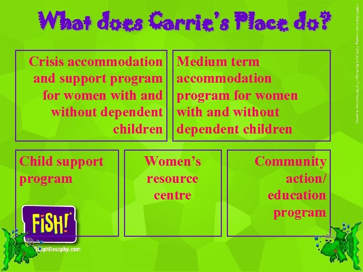 What does Carrie’s Place do? Crisis accommodation and support program for women with and