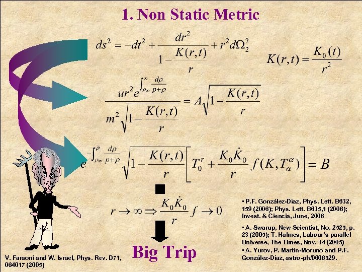 1. Non Static Metric • P. F. González-Díaz, Phys. Lett. B 632, 159 (2006);