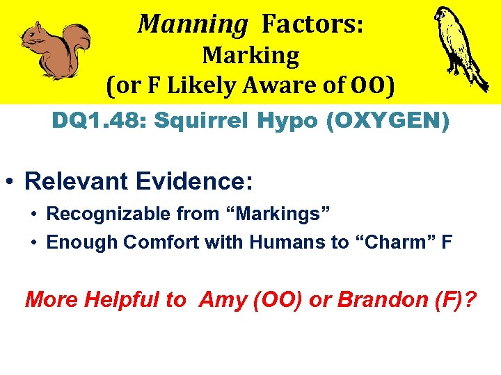 Manning Factors: Marking (or F Likely Aware of OO) DQ 1. 48: Squirrel Hypo