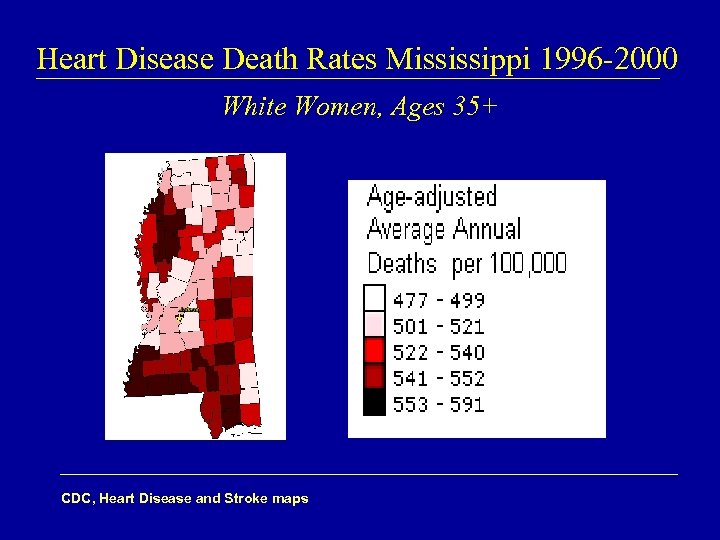 Heart Disease Death Rates Mississippi 1996 -2000 White Women, Ages 35+ CDC, Heart Disease