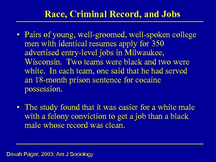 Race, Criminal Record, and Jobs • Pairs of young, well-groomed, well-spoken college men with