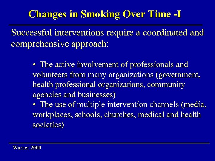 Changes in Smoking Over Time -I Successful interventions require a coordinated and comprehensive approach: