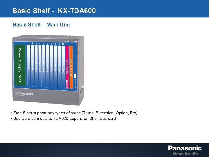 Basic Shelf - KX-TDA 600 Basic Shelf – Main Unit • Free Slots support
