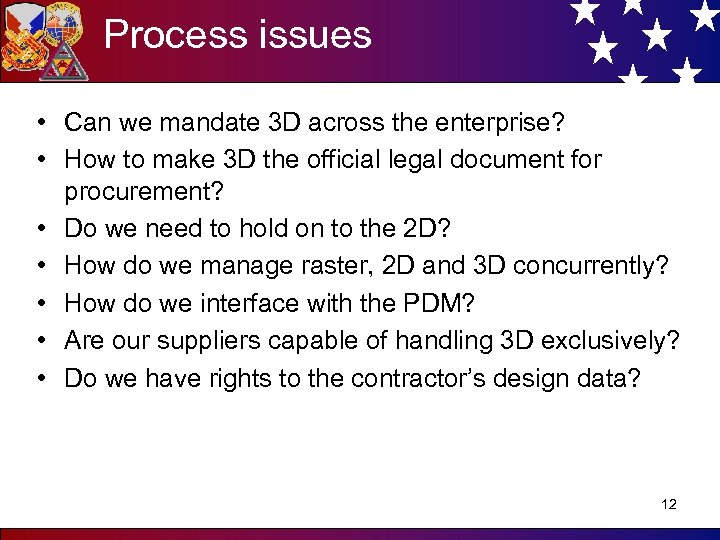 Process issues • Can we mandate 3 D across the enterprise? • How to