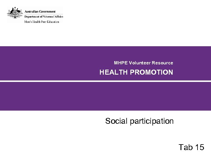MHPE Volunteer Resource HEALTH PROMOTION Social participation Tab 15 