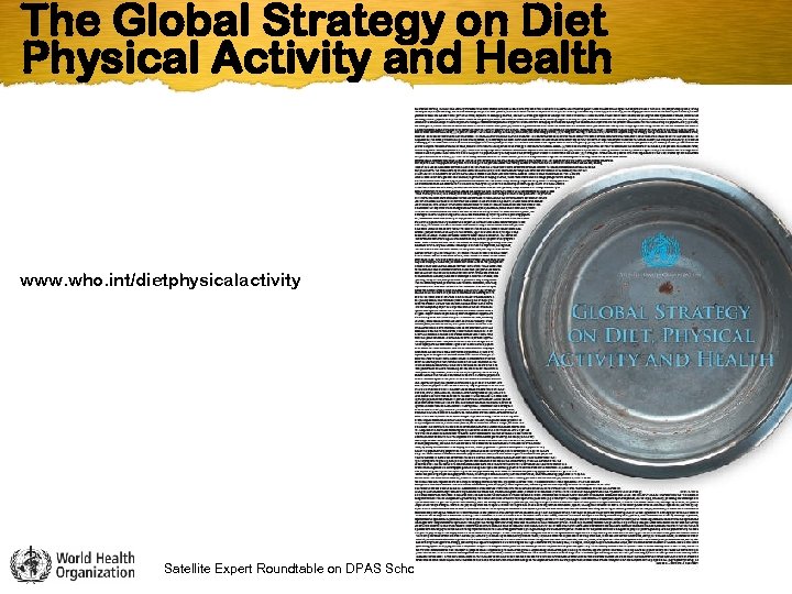The Global Strategy on Diet Physical Activity and Health www. who. int/dietphysicalactivity Satellite Expert