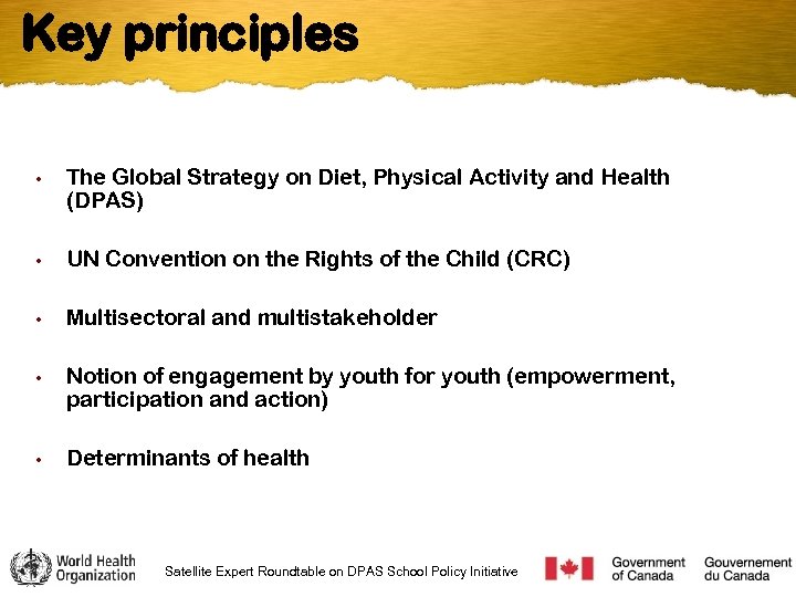 Key principles • The Global Strategy on Diet, Physical Activity and Health (DPAS) •