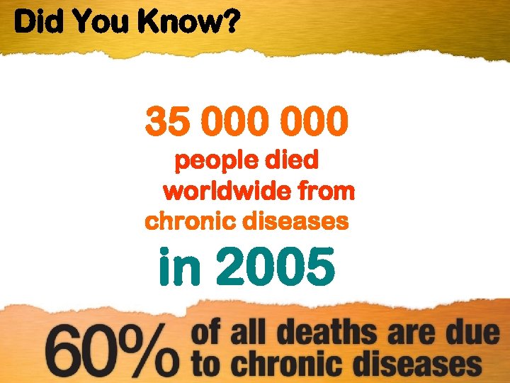 Did You Know? 35 000 people died worldwide from chronic diseases in 2005 Satellite