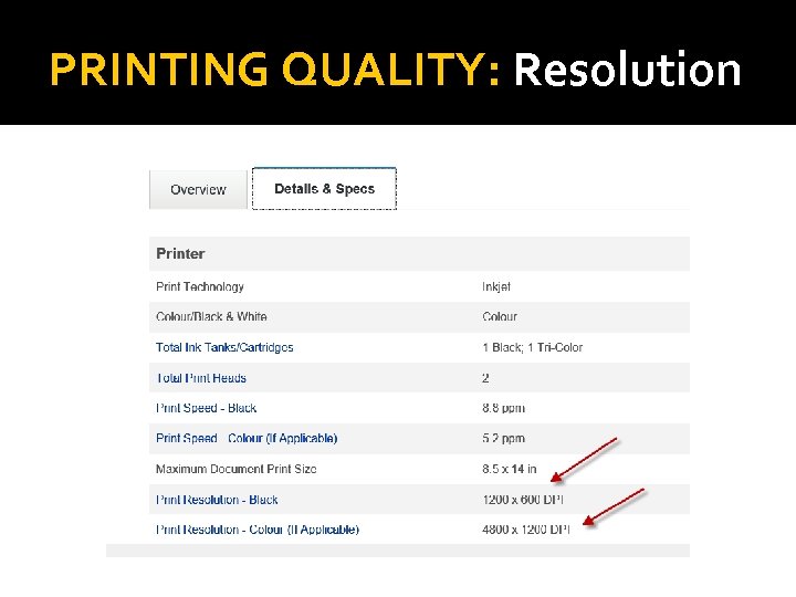 PRINTING QUALITY: Resolution 