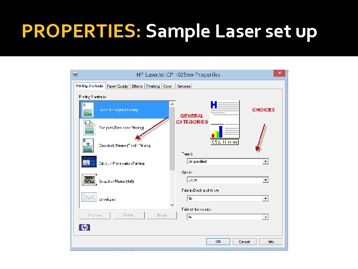 PROPERTIES: Sample Laser set up 
