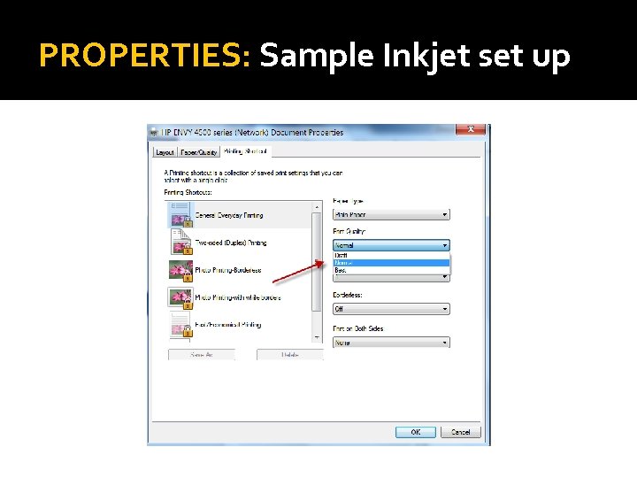 PROPERTIES: Sample Inkjet set up 