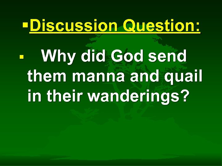 §Discussion Question: § Why did God send them manna and quail in their wanderings?