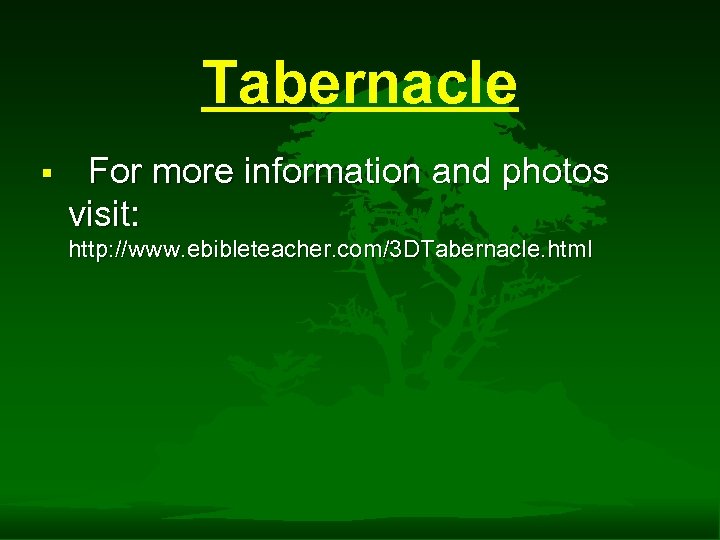 Tabernacle § For more information and photos visit: http: //www. ebibleteacher. com/3 DTabernacle. html