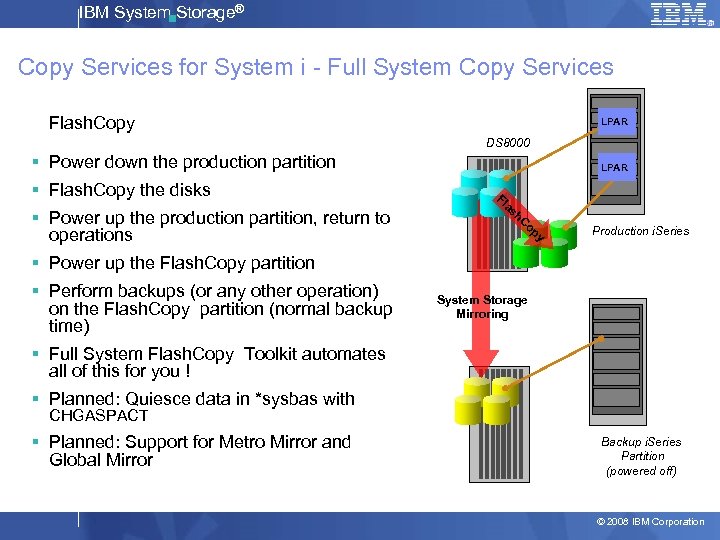 IBM System Storage® § Copy Services for System i - Full System Copy Services