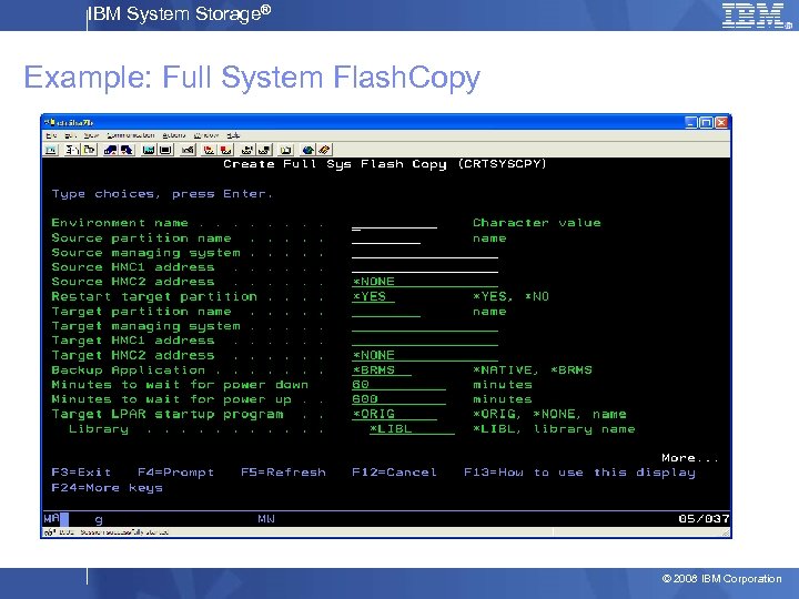 IBM System Storage® Example: Full System Flash. Copy © 2008 IBM Corporation 