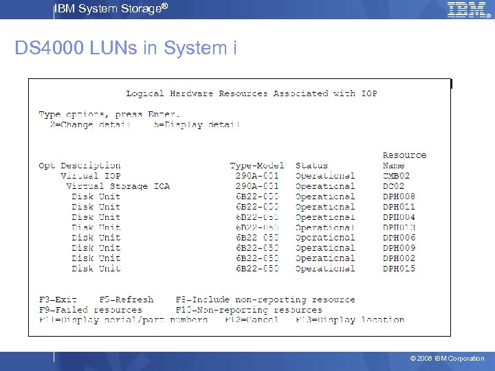 IBM System Storage® DS 4000 LUNs in System i © 2008 IBM Corporation 