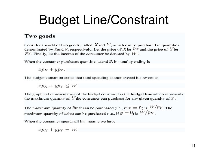 Budget Line/Constraint 11 