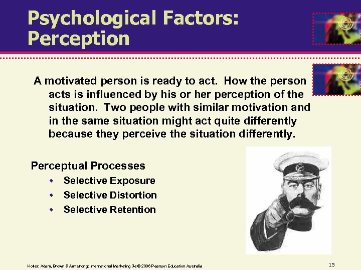 Psychological Factors: Perception A motivated person is ready to act. How the person acts