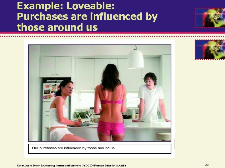 Example: Loveable: Purchases are influenced by those around us Kotler, Adam, Brown & Armstrong: