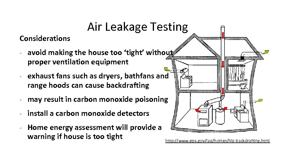 Considerations Air Leakage Testing - avoid making the house too ‘tight’ without proper ventilation