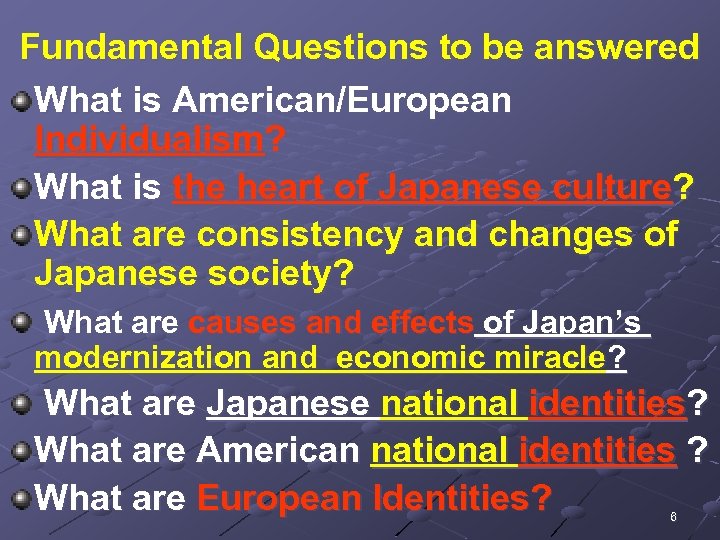 Fundamental Questions to be answered What is American/European Individualism? What is the heart of