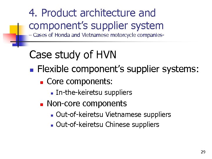 4. Product architecture and component’s supplier system – Cases of Honda and Vietnamese motorcycle