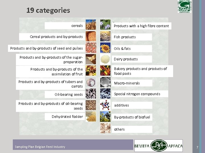 19 categories cereals Cereal products and by-products Products and by-products of seed and pulses